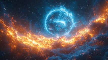 Obraz premium Blue hypergiant nearing the end of its life its outer layers expanding and shedding mass in waves of glowing plasma surreal cosmic aesthetic