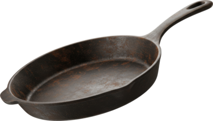 Cast Iron Skillet Pan Cookware, Primitive Steel Old Fashioned Camping, Isolated Transparent PNG