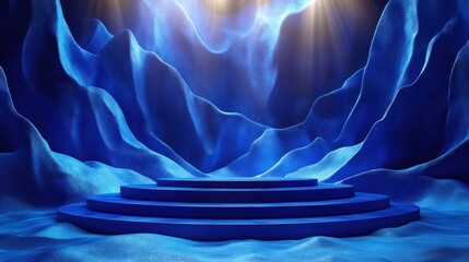 Obraz premium Blue Fabric Podium Stage, Dramatic Lighting