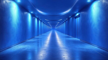 Blue corridor, illuminated, futuristic, perspective