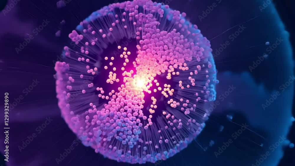 Poster glowing abstract sphere with floating digital particles and futuristic energy effect in cyber space