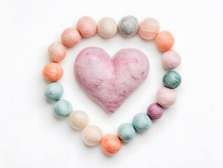 Obraz premium Pastel Felt Balls Heart Garland Valentines Day Decoration