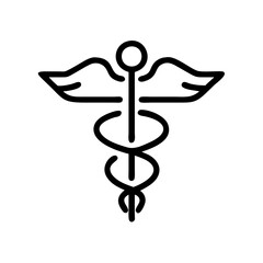 Medical symbol icon featuring a staff with two wings and a serpent 
