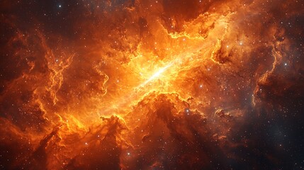 Carbon star with complex molecular clouds forming around it glowing shades of red orange and gold