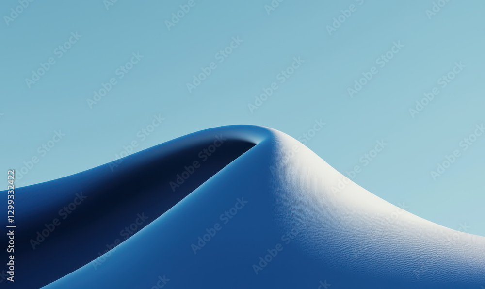 Poster exploring the elegance of abstract shapes: a smooth and minimalist blue design featuring dynamic cur