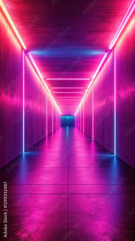 Poster vibrant neon corridor illuminated with colorful lights creating an immersive atmosphere