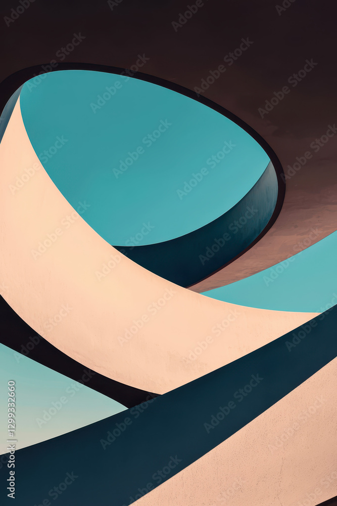 Poster exploring abstract architectural forms: the dance of curves and colors in modern design