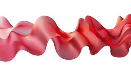 Abstract red fluid wave with smooth gradient and dynamic flowing motion, isolated on transparent background, digital modern artwork