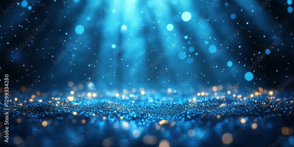 Poster captivating blue glitter particles illuminated by soft light create a dreamy atmosphere in a dark se