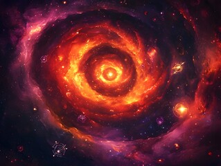 Obraz premium Captivating Cosmic Vortex A Fiery Spiral Dance of Celestial Energies in the Depths of the Universe