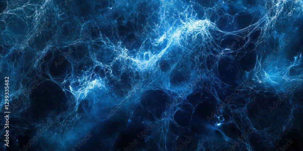 Poster abstract blue network design illustrating deep space and cosmic phenomena in a surreal and captivati