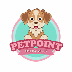 Cute Puppy Pet Grooming Logo, Vector PetPoint Groomershop Design. A cute puppy logo for PetPoint Groomershop, perfect for pet grooming salons, stickers, or pet care branding