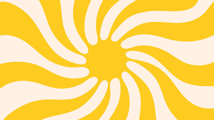 Groovy retro abstract sun background. Summer banner, retro radial sunburst explosion. Trendy sunshine poster in simple naive style