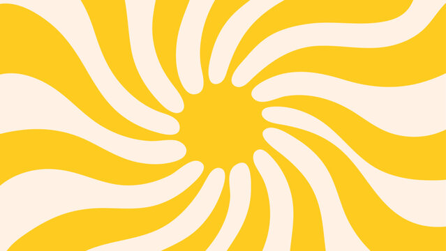 Groovy retro abstract sun background. Summer banner, retro radial sunburst explosion. Trendy sunshine poster in simple naive style