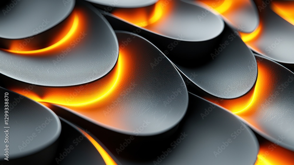 Poster abstract wave pattern with gray curves and bright orange glowing background use