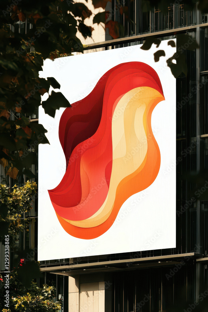 Poster vibrant abstract display on modern architecture: exploring dynamic design elements in urban public s