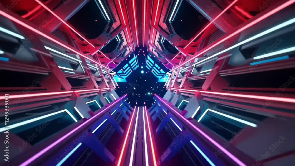 Aufkleber glowing neon tunnel with futuristic lights creating immersive sci-fi cyberpunk digital background