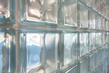 A close-up view of a frosted glass block wall, showcasing its modern and sleek design, Glass blocks with frosted finish