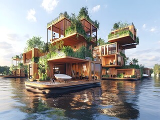 Floating residential complexes and public spaces