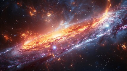 Deep space rendering of a blazar warping space time around it its powerful gamma ray bursts creating mesmerizing gravitational waves