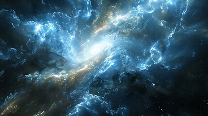 Deep space rendering of a blazar warping space time around it its powerful gamma ray bursts creating mesmerizing gravitational waves