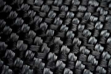 Fototapeta premium Black carbon fiber background, texture of dark gray fabric with a crosshatch pattern for a car interior or tech design