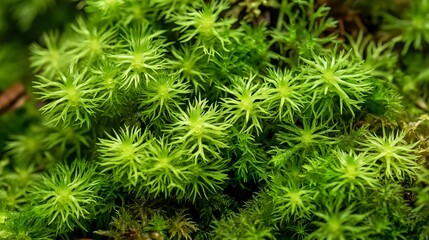Fototapeta premium Vibrant green moss growth forest floor nature photography wet environment close-up view botanical concept