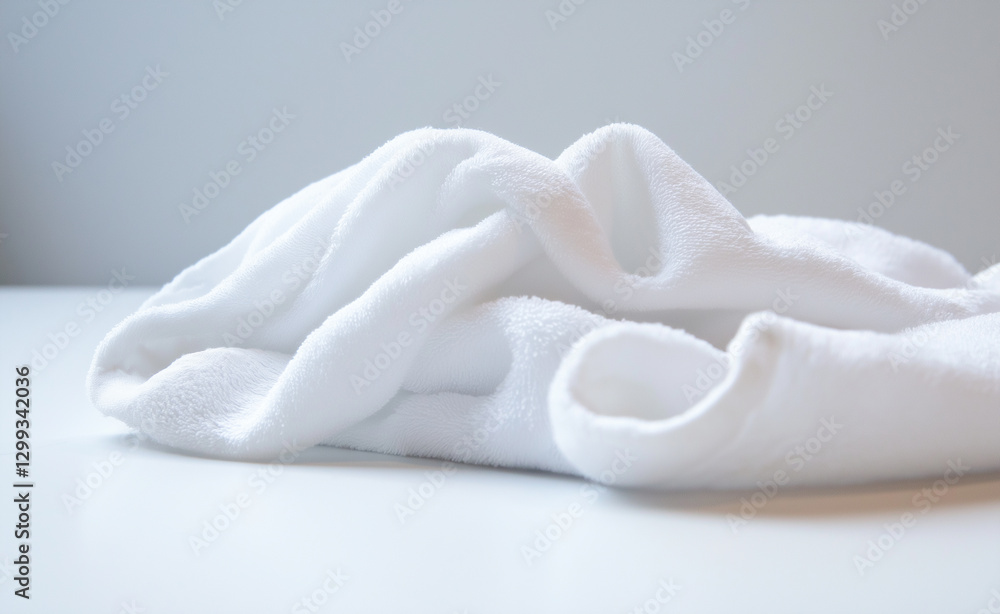 Poster a close-up of soft white fabric with gentle folds and a plush texture.
