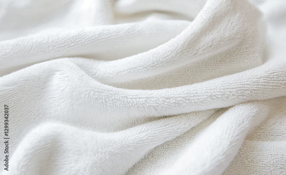 Poster a close-up of soft white fabric with gentle folds and a plush texture.