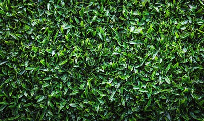 Fototapeta premium Green leafy plants creating a wall-like hedge. Background is blurred. Use Background