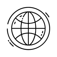 Black and white globe icon with sketch lines