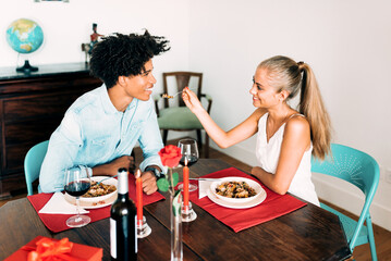 Romantic dinner with wine and candlelight ambiance