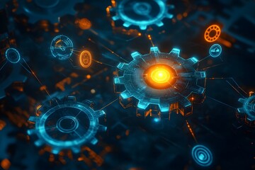 Obraz premium Glowing Futuristic Spheres and Particles in Dynamic Scientific Network