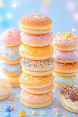 Pastel donuts stacked, sweet treat
