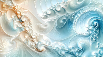 Gentle abstract swirls, a harmonious blend of soft hues creating flowing patterns, ideal for modern decor or digital backgrounds. Tranquility - Ocean. Illustration