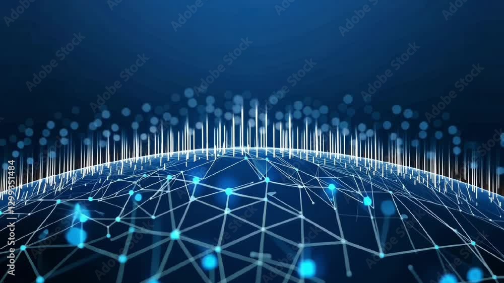 Poster futuristic digital globe with glowing blue network connections symbolizing global technology and dat