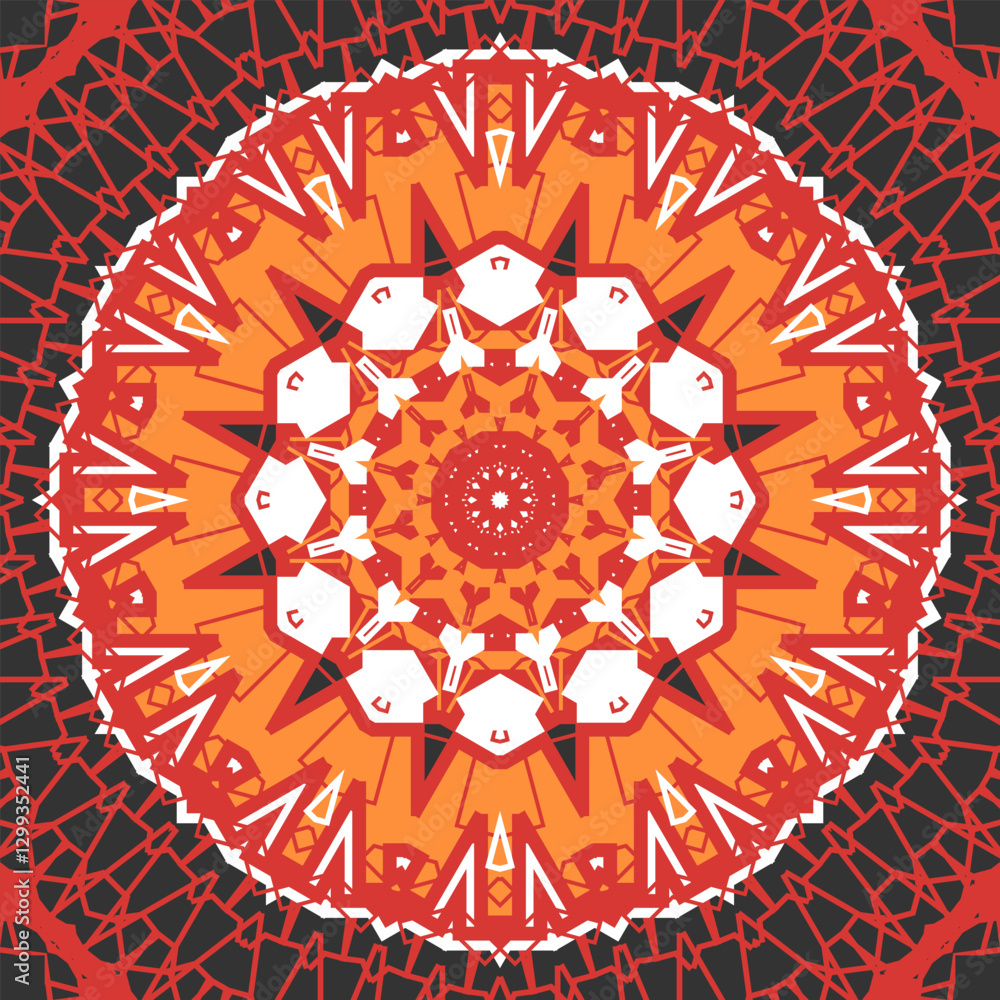 Aufkleber multicolored mandala with original openwork ornament on textured background. version 2. vector illus