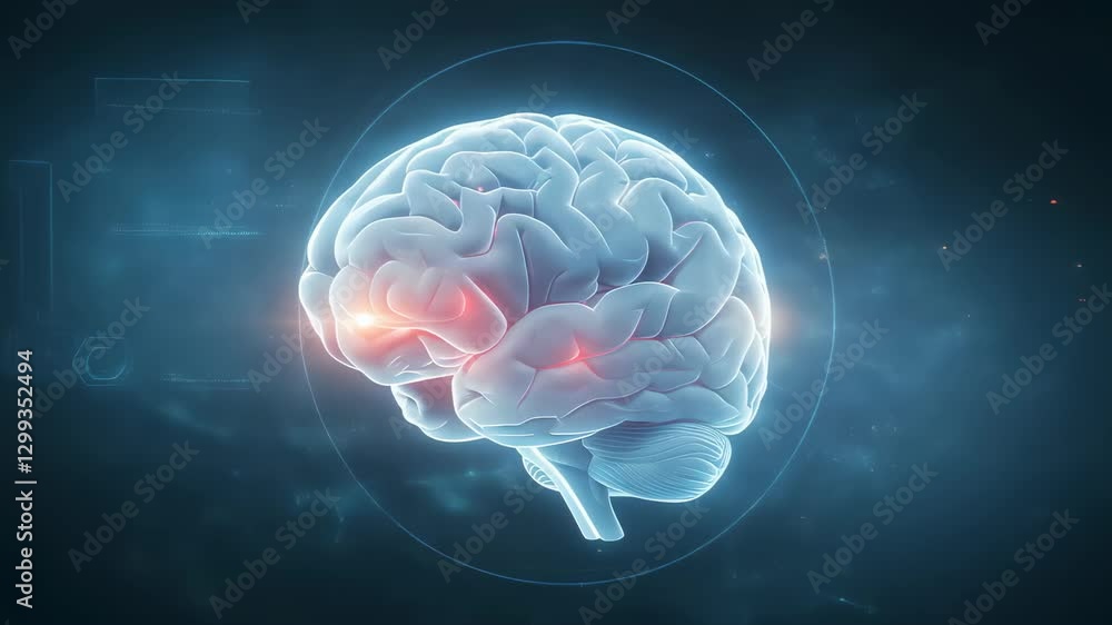 Poster digital 3d brain visualization with highlighted neural activity areas. futuristic neuroscience conce