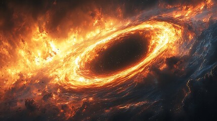 Hyper detailed depiction of a black holes event horizon light bending around its intense gravitational pull