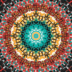 Multicolored mandala with original openwork ornament on textured background. Version 4. Vector illustration