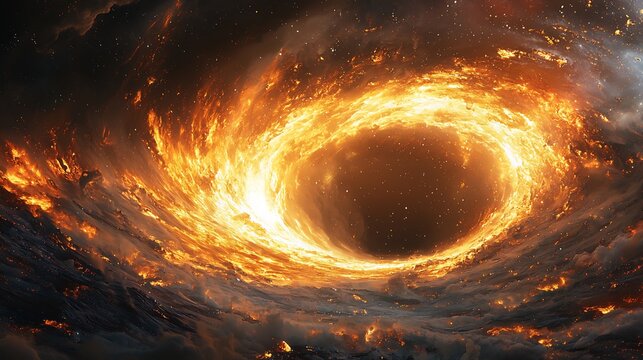 Hyper detailed depiction of a black holes event horizon light bending around its intense gravitational pull