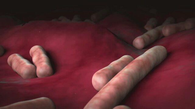 Biomedical animation of Clostridium perfringens.