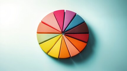 Fototapeta premium Vibrant Color Wheel Twelve Triangular Segments on Light Blue Background