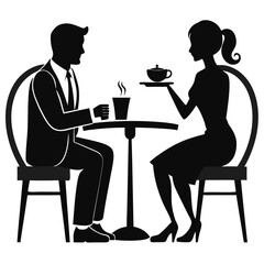 Silhouette of two business people in Deep Conversation at a Café .Businessman and Business man meating ,black silhouette,white background