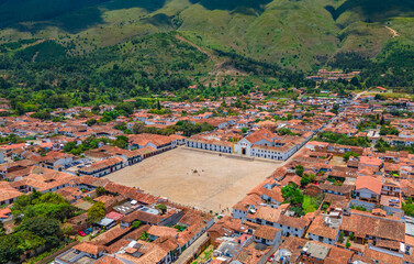 Aerial View of Villa de Leyva, a Historic Town in Boyacá, Colombia Surrounded by Lush Green Mountains