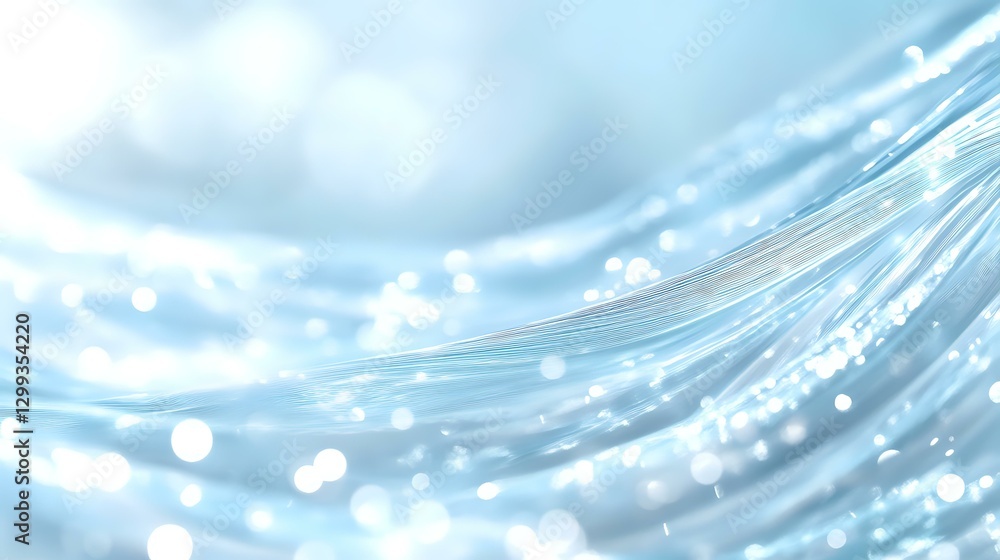 Poster ethereal light blue waves with glowing particles and bokeh effects create dreamy abstract background