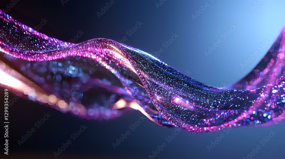 Poster glowing purple wave with sparkling particles flowing in dark space creates magical atmosphere for ab