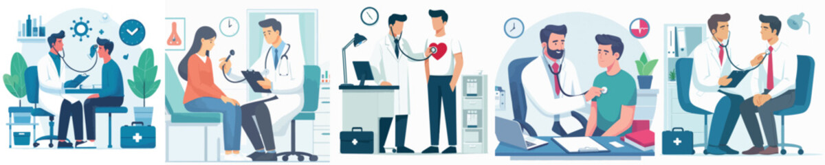 Vector of a doctor examining a patient.