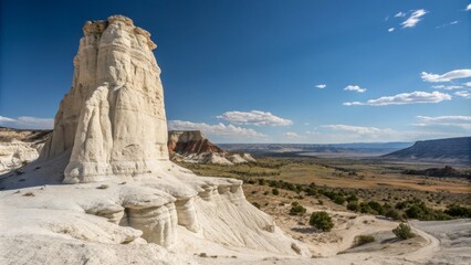 Fototapeta premium White Hoodoo Rock Formation Under Blue Sky, Landscape Photography, Utah Desert, Hoodoo, White Rock Hoodoo, Utah
