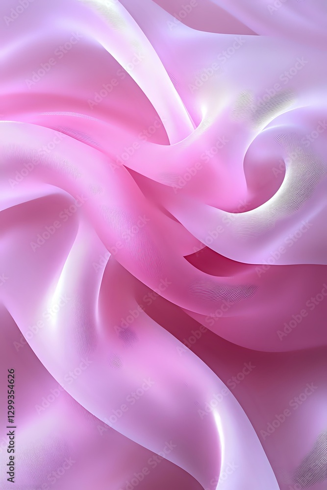 Poster soft flowing pink and white abstract waves create gentle curves and folds with smooth gradients and 